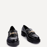 Aria Black Faux High Shine Leather Loafers