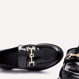 Aria Black Faux High Shine Leather Loafers