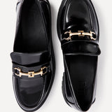 Aria Black Faux High Shine Leather Loafers