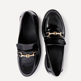 Aria Black Faux High Shine Leather Loafers