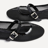 Arielle Black Mesh Mary Jane Pumps