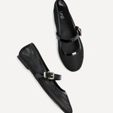 Arielle Black Mesh Mary Jane Pumps