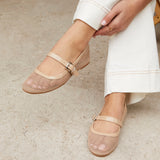 Arielle Nude Mesh Mary Jane Pumps