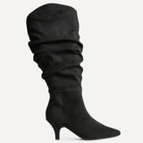 Assured Wide Fit Black Kitten Heel Long Boots
