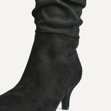 Assured Wide Fit Black Kitten Heel Long Boots