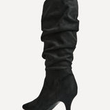 Assured Wide Fit Black Kitten Heel Long Boots