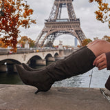 Assured Wide Fit Brown Kitten Heel Long Boots