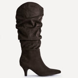 Assured Wide Fit Brown Kitten Heel Long Boots