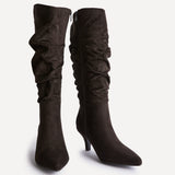 Assured Wide Fit Brown Kitten Heel Long Boots