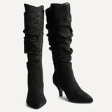 Assured Wide Fit Black Kitten Heel Long Boots