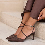 Attire Brown Embellished Court Heels