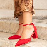 Audley Wide Fit Red Faux Suede Court Heels