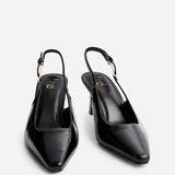 Avani Black Faux Leather Court Heels