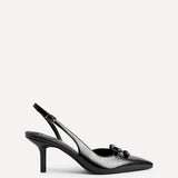 Aysha Black Faux Leather Bow Court Heels