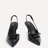 Aysha Black Faux Leather Bow Court Heels