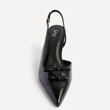 Aysha Black Faux Leather Bow Court Heels