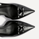 Aysha Black Faux Leather Bow Court Heels