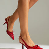 Aysha Red Faux Leather Bow Court Heels