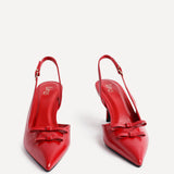 Aysha Red Faux Leather Bow Court Heels