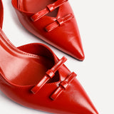 Aysha Red Faux Leather Bow Court Heels