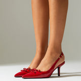 Aysha Red Faux Leather Bow Court Heels