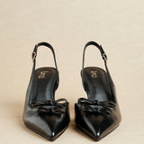 Aysha Black Faux Leather Bow Court Heels