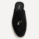 Alix Black Faux Suede Slip On Mules