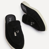 Alix Black Faux Suede Slip On Mules