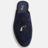 Alix Navy Faux Suede Slip On Mules