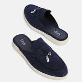 Alix Navy Faux Suede Slip On Mules