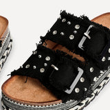 Bahama Black Diamante Flatform Sandals
