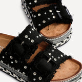 Bahama Black Diamante Flatform Sandals