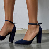 Mara Navy Faux Suede Block Court Heels