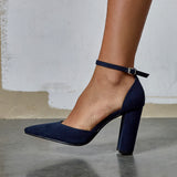 Mara Navy Faux Suede Block Court Heels