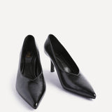 Bellamy Black Faux Leather V-Cut Court Heels