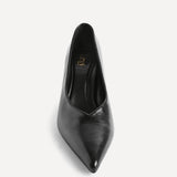 Bellamy Black Faux Leather V-Cut Court Heels