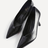 Bellamy Black Faux Leather V-Cut Court Heels