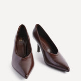 Bellamy Brown Faux Leather V-Cut Court Heels