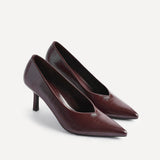 Bellamy Brown Faux Leather V-Cut Court Heels