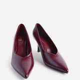 Bellamy Burgundy Faux Leather V-Cut Court Heels