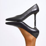 Bellamy Navy Faux Leather V-Cut Court Heels