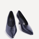 Bellamy Navy Faux Leather V-Cut Court Heels