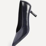 Bellamy Navy Faux Leather V-Cut Court Heels