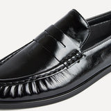 Belmont Black High Shine Faux Leather Loafers