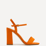 Beverley Orange Faux Suede Block Heeled Sandals