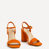 Beverley Orange Faux Suede Block Heeled Sandals