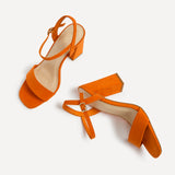 Beverley Orange Faux Suede Block Heeled Sandals