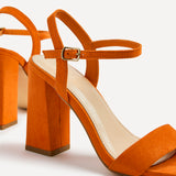Beverley Orange Faux Suede Block Heeled Sandals