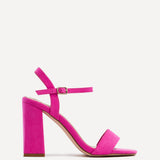 Beverley Pink Faux Suede Block Heeled Sandals
