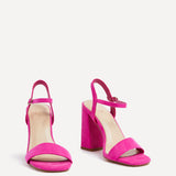 Beverley Pink Faux Suede Block Heeled Sandals